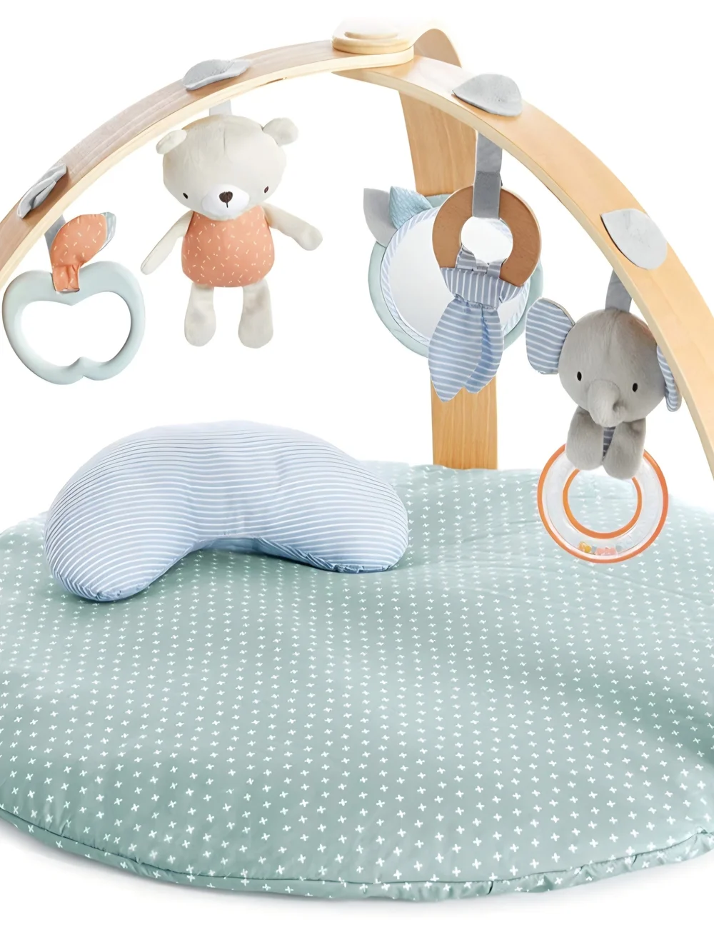 Wooden Baby Play Arch with Light Blue Star Play Mat